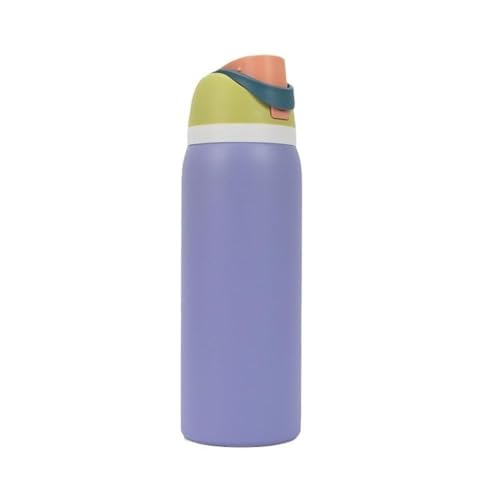 Image of FreeSip Gym Water Bottle with Straw & Chug Lid - Leak Proof Push Button Opening, BPA Free, Large Capacity Sports Bottle with Carry Handle (Purple, 960 ML)