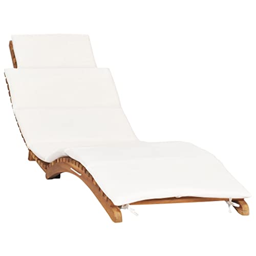 vidaXL Bois de Teck Chaise Longue Pliable avec Coussin Transat de Jardin Chaise Longue d'Extérieur Bain de Soleil de Patio Blanc Crème Bois de Teck