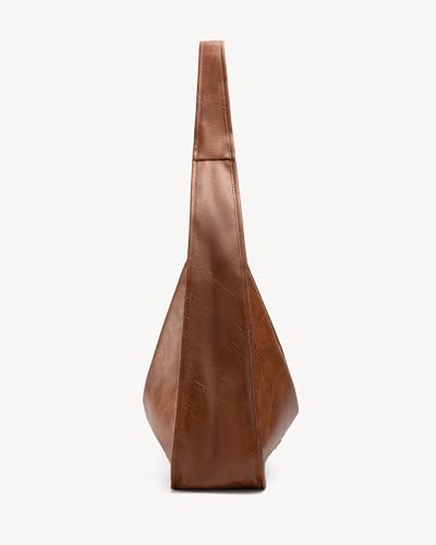 Image of NEWBELLA Hobo Purse, PU Leather Shoulder Bag, Tote Handbag for Work and Travel (Brown-Large Size)