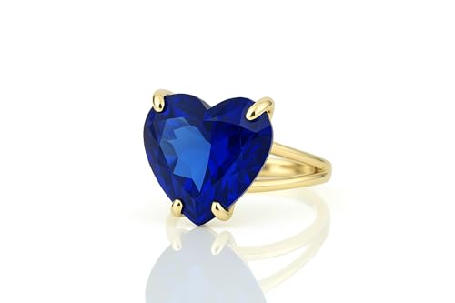 Anillo de Zafiro con Corte de Corazón - Anillo de Oro para Amantes de la Piedra de Nacimiento de Septiembre - Anillo de Compromiso Azul Profundo