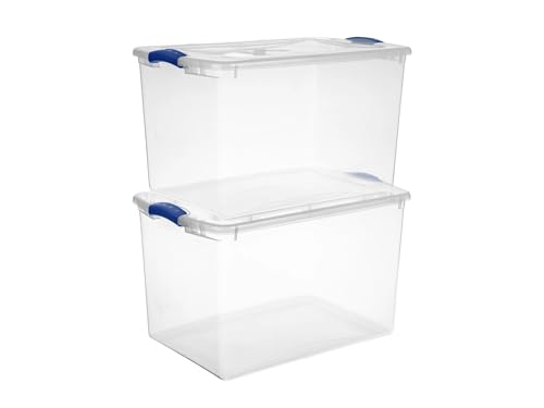 (2pack) 66 Quart Clear Plastic Storage Bins with Latch Lid, Extra Large Stackable Storage Containers for Home Organization, Heavy-Duty Plastic Storage Totes for Clothes, Blankets, Seasonal Items