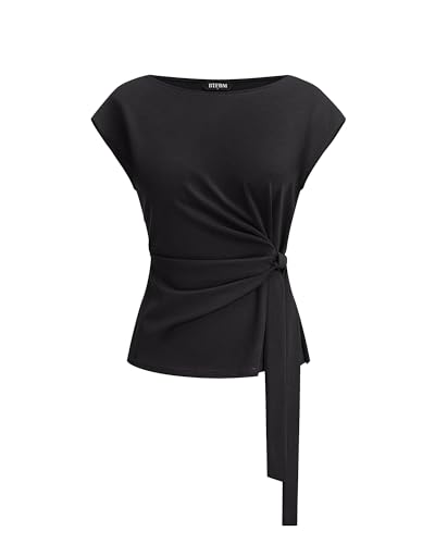 BTFBM Womens Tops Summer 2026 Cap Sleeve Crew Neck Tie