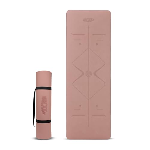Image of Whackk TPE 8mm Laser Engraved Position Marking Yoga Mat| Coral Pink |Non-Slip Mat ext Thick extra cushioning for knee w. Carry Strap|Lightweight & Eco-Friendly Non Toxic I Exercise and Fitness