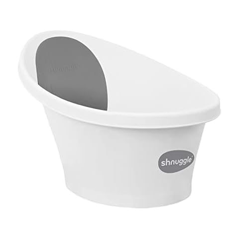Shnuggle Baby Bath with Plug, White with Grey Backrest with Stars Cover