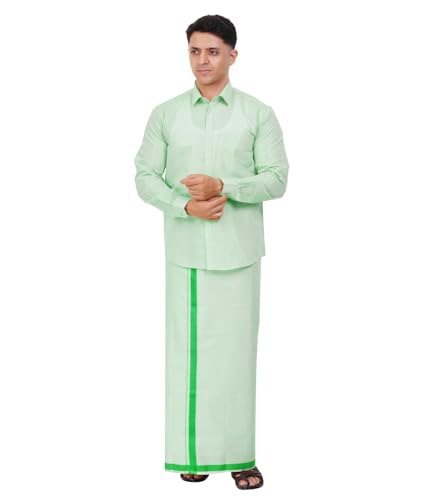 Image of Men's Traditional Indian Shirt and Dhoti Set, Full Sleeves Tissue Silk Cotton Shirt With Dhoti 2 metres for men