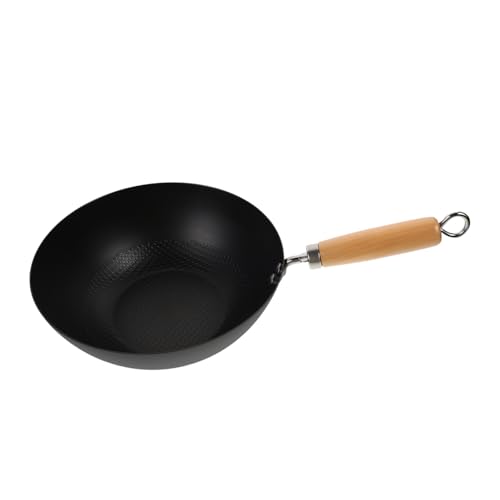 OUNONA Sartén Wok de Hierro para Estufas de Gas Inducción Sartén para Freír y Ergonómico Limpiar para Uso Diario y Preparación de Comidas Individuales