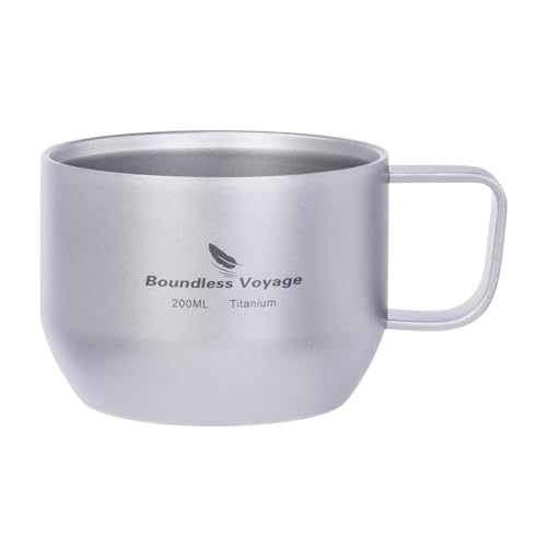 Boundless Voyage 200ml Titanium Double Wall Mug Metal Coffee Tea Cup Mini Espresso Cup Outdoor Camping Travel Ultralight Durable Portable Drinkware