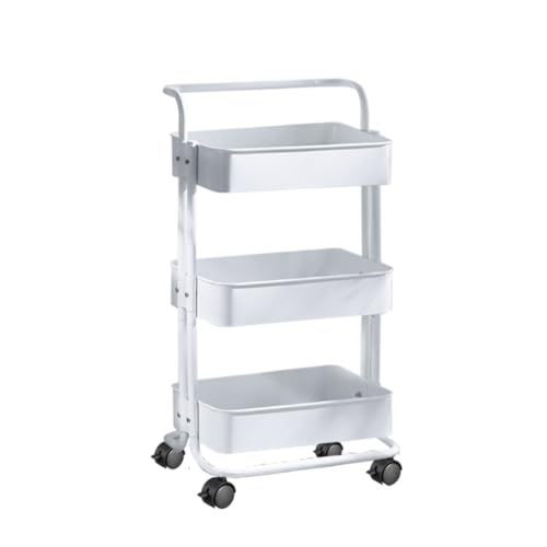 3 Tier Multipurpose Trolley Kitchen Storage Trolley ABS Tray With Wheels Utility Rolling Cart for Kitchen Kids Room Office Classroom White color