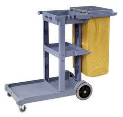 Janitorial 3-Shelf Cleaning Cart, Wheeled with Zippered Yellow Vinyl Bag, for Stores, Schools, and Business, Gray