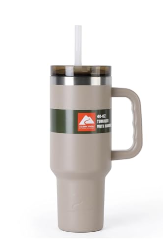 Ozark Trail 40 oz Insulated Stainless Steel Tumbler with Handle, Lid and straw (TAN)