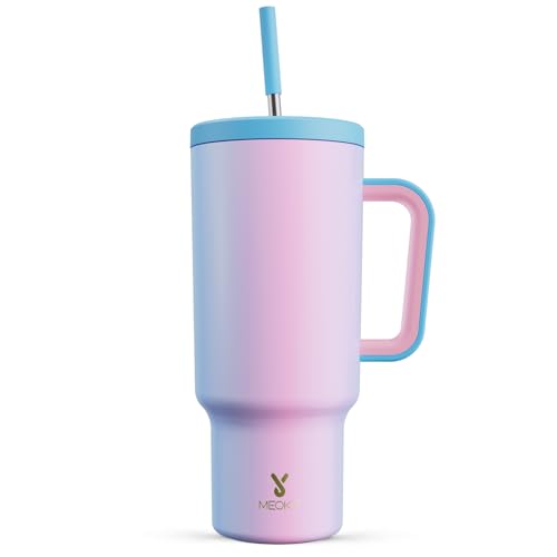 Meoky 40 oz Tumbler with Handle and Straw: Stainless Steel Insulated Tumbler with Lid and Straw - 100% Leak Proof Tumbler for Car Cup Holders - Travelers Commuters Workers, Donut