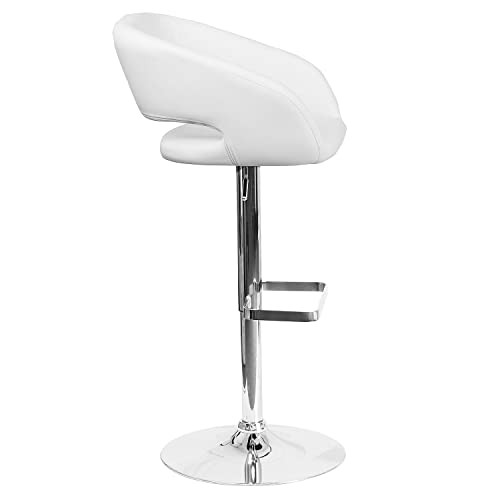 Flash Furniture Contemporary White Vinyl Adjustable Height Barstool With Rounded Mid-Back And Chrome Base, 21"W X 20.5"D X 42"H #TOP7