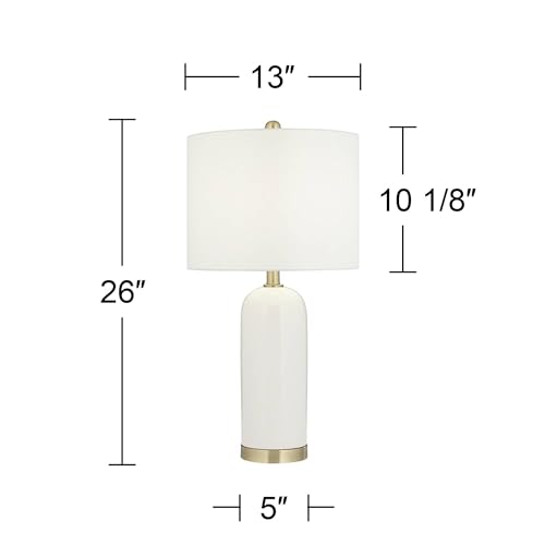 360 Lighting Draper 26" High Modern Coastal Table Lamps Set of 2 White Ceramic Fabric Shade Living Room Bedroom Bedside Nightstand House Office Home Reading Kitchen Entryway Console Family - Image 9
