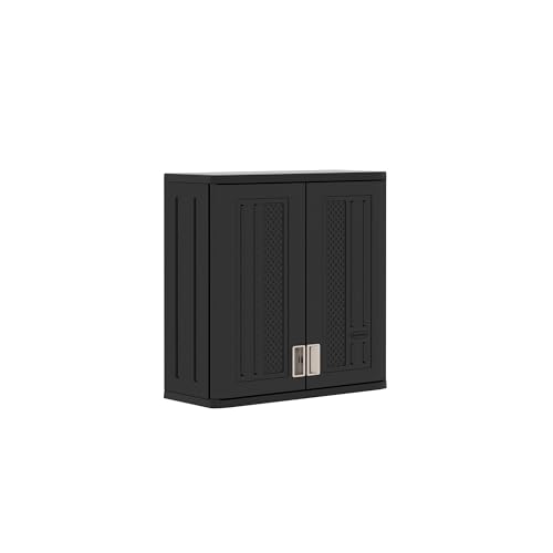 Image of Suncast Wall Storage Cabinet for Garage Organization - 4 Cu. Ft. Wall Mounted Garage Cabinet with Shelf for Garden Supplies, Paint Cans & Outdoor Tools, Multi-Wall Resin Construction, Black