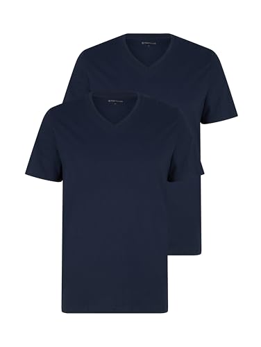 TOM TAILOR Herren T-Shirt mit V-Ausschnitt im Doppelpack, 10302 - Dark Blue, M