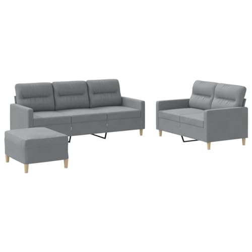 CKioict 3-Sitzer Sofa Garnitur mit Hocker, Langlebige Stoff Couchgarnitur für Wohnzimmer, Bequemes Polstersofa mit Robustem Holzgestell, Atmungsaktive Sitzgruppe in – Bild 4