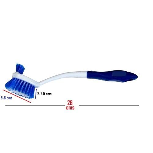 Sakoraware Dual Action Dish Brush with Plastic Handle | Featuring | Flexible | Hanging Provision | Cleaning Wash Basin for Home | Kitchen | Blue, White Pack of 1 4