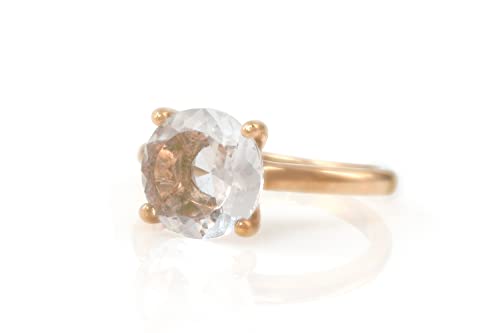Anemone Unique Anillos de 14K para Mujeres   Anillo de Cuarzo Cristalino en Oro Rosa de 14k   Anillos de Compromiso, Anillos de Aniversario, Anillos de Boda para Mujeres   Joyas Hechas a Mano