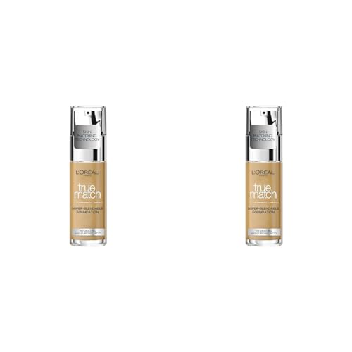 L'Oreal Paris True Match Liquid Foundation, Skincare Infused With Hyaluronic Acid, Spf 17, Available In 40 Shades, 4W Golden Natural, 30 Ml (Pack of 2)