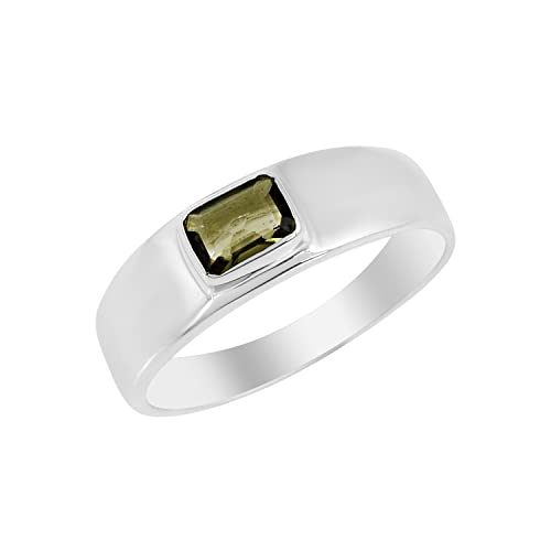 Bague en argent sterling 925 et pierre précieuse moldavite haut de gamme