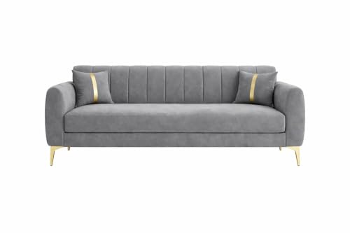 Image of Hermione Luxe Velvet-Suede Fabric 3 Seater Sofa | Comfortable Seating | Modern Sofa for Living Room - (Dark Gray)
