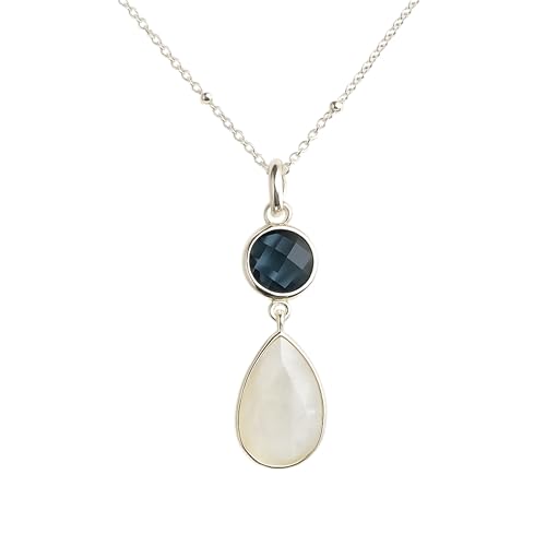 Collier topaze bleu London et pierre de lune en argent 925 de 45 cm pour femme