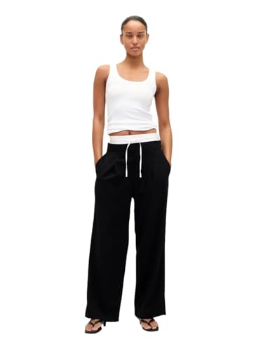 GAP Women's Easy Double Waistband Pant, Black, Medium