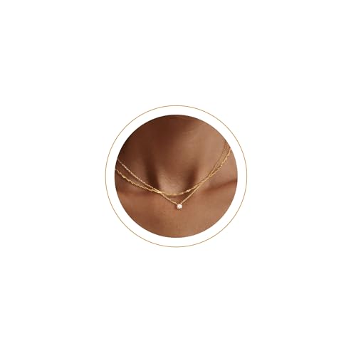NECOCY Layered Gold Necklaces for Women, Dainty Layered Necklace 14k Gold Plated/Silver Cubic Zirconia Necklace Stack, Simple CZ Jewelry Trendy Gifts for Women