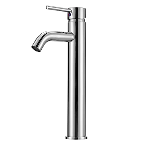 Rubinetto Lavabo Bagno Alto, Rubinetti Lavabo Miscelatori da Piano, Monocomando, Miscelatore Acqua Calda e Fredda, Acciaio Inox Cromato, Monoblocco Alti