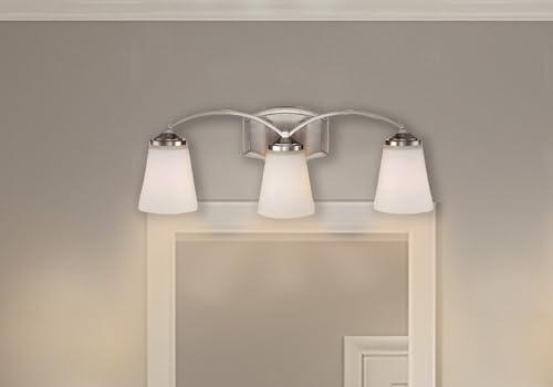 Image of Minka Lavery 6963-84 Overland Park Vanity Bath Light, 3-Light, 300 Total Watts, 22.75-in H x 8.25-in W, Brushed Nickel