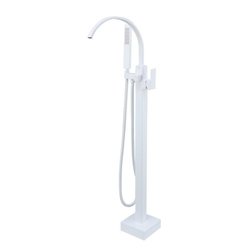 Robinet Baignoire Ilot Blanc Robinet De Baignoire Avec Douchette, Pivotant À 360° Bec, 2 Modes De Poignée, Autoportante Mitigeur Robinet Pour Baignoire Ilot...