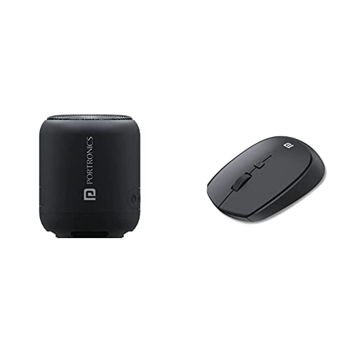 Image of Portronics SoundDrum 1 10W TWS Portable Bluetooth 5.0 Speaker with Powerful Bass, Inbuilt-FM & Type C Charging Cable Included(Black) & Toad 23 Wireless Optical Mouse with 2.4GHz, USB Nano Dongle
