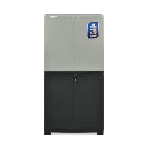 Image of Nilkamal Freedom Mini Medium (FMM Duet) Plastic Wardrobe for Storage|3-Year Warranty|Clothes Organizer|Shelves|Cupboard|Almirah for Home, Living Room, Bed Room|Adult & Kids|Haze Grey /Charcoal Grey