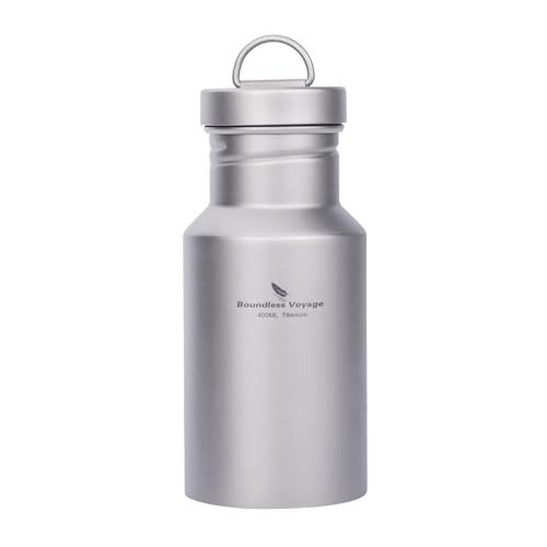 iBasingo Titanium Water Bottle Outdoor Camping Single Layer Metal Drinking Flask Wide Mouth Leak-Proof Reusable Sport Cycling Hiking Picnic Climbing Running Tea Coffee Beverage Bottle (400ml Ti3251D)
