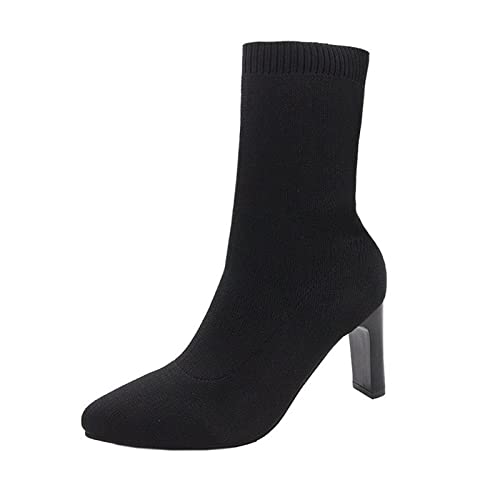 Bottines demi-jambe en tricot élastique pour femmes : l'alliance du design et du talon haut