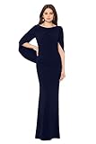 Betsy & Adam Women's Long Stretchy 3/4 Sleeve Cowl Neck Drape Back Gown, Navy, 10