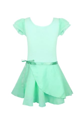 Image of EQSJIU Ballet Leotards for Girls with Removable Skirt Combo Tie Ruffle Sleeve Outfit
