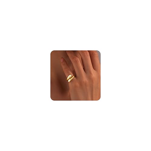 Inerney Gold Chunky Rings for Women Non Tarnish, 14K Gold Plated Adjustable Rings for Statement, Stackable Thumb Pinky Bands Comfort Fit Size 5-11 for Jewelry Gift - Main Image