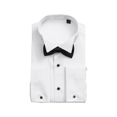Mens White Tuxedo Shirt with Wing Collar, French Cuffs and Accessories, Bow Tie/White