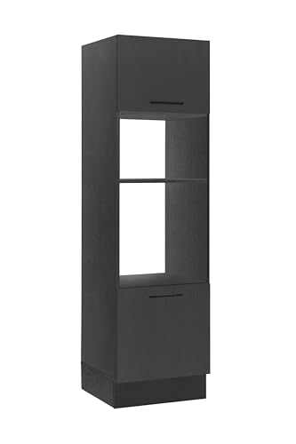 Turin Einbauschrank für Backofen und Mikrowelle in Schwarz - Geräumiger Hochschrank Küchenschrank mit viel Stauraum - 60 x 211 x 57 cm (B/H/T)
