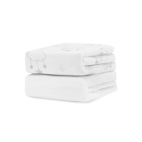 Image of Newton Baby Organic Fitted Crib Sheet (2-Pack) - 100% Breathable and Ultra-Soft, 100% Organic Muslin Cotton, Wishing on a Star Print + Solid White, Fits All Standard Cribs