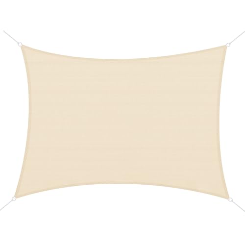Outsunny Toldo Vela de Sombra Rectangular 4x6 m Toldo de Terraza con Anti-UV Anillo de Acero Inoxidable y Cuerdas de Nylon para Jardín Patio Crema