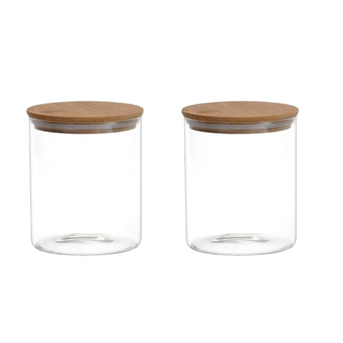 QUUPYSTORE 2 tarros de vidrio transparente de 200 ml con tapas de bambú, herméticos, recipientes de vidrio para cocina, recipientes de almacenamiento de alimentos, botellas para organización de
