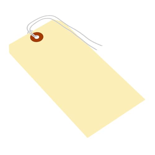 SmartSign Blank Manila Tags with String (Pre-Attached) - Pack of 1000, Size-8, 10pt Thick Cardstock Shipping Tags with 1/4\" Eyelet, 6.25\" x 3.125\" Paper Hang Tags with Reinforced Fiber Patch