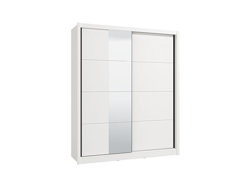 Arredo Stock Armadio moderno in MDF bianco 2 ante scorrevoli con specchio 180X59,8X215,5 cm