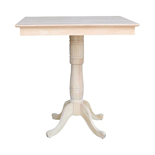 IC International Concepts Mesa de comedor cuadrada de 36 pulgadas, 41.1 pulgadas de altura, construcción de madera maciza resistente, perfecta para personalización y decoración del hogar, sin terminar