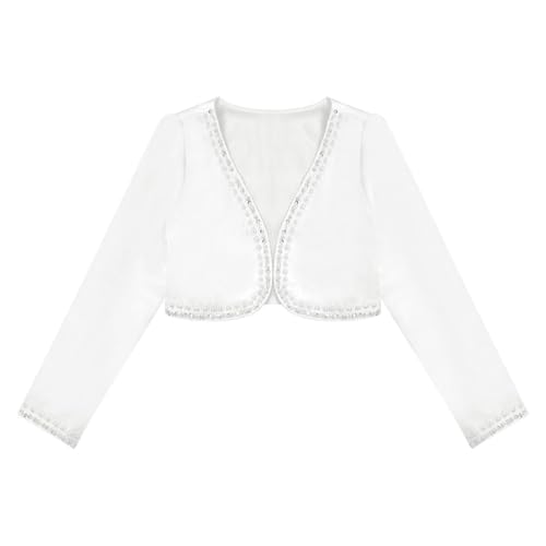 Kids Girls' Beaded White Bolero Shrug Open Front Cardigan for Flower Dress Cover Up3