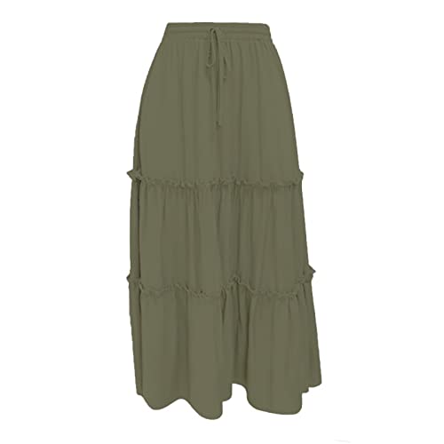 Saias femininas elásticas de cintura alta Boho Maxi saia plissada evasê saia longa saia lisa vestido