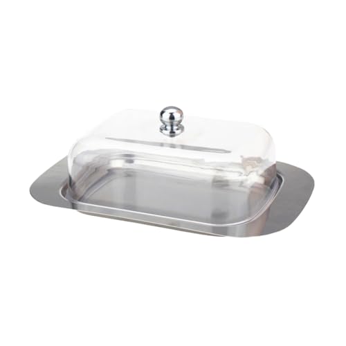 TOYZFRIENDY Beurrier Inox avec Couvercle Plastique Plateau de Service Anti-rouille Maintien Du Beurre Frais et Base Antidérapante pour Cuisine