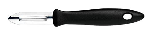 FISKARS Pelador con hoja de acero inoxidable para frutas y verduras, Plástico/acero inoxidable, Longitud de la hoja: 6 cm, Essential, negro/plateado, 1065585